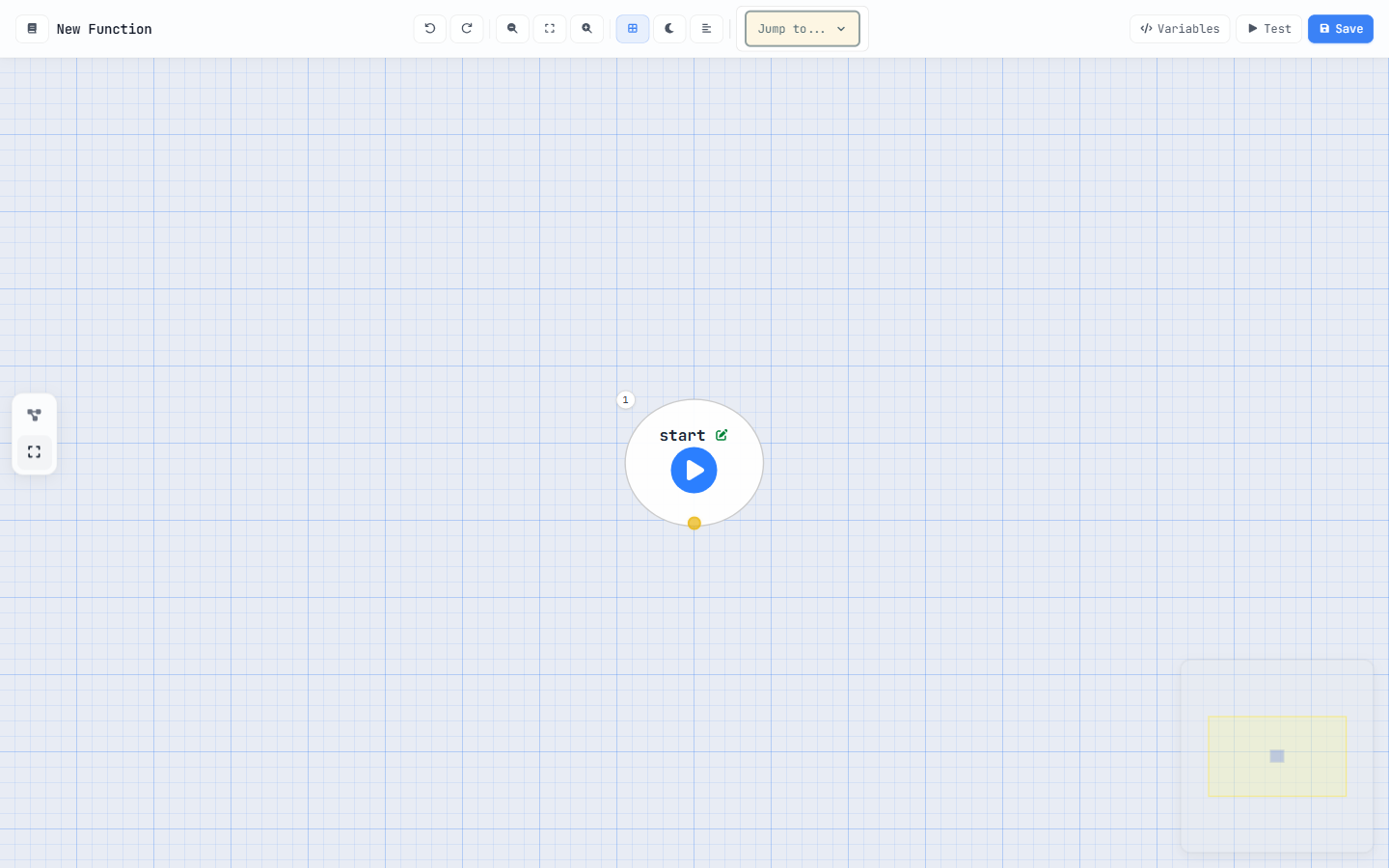 A new, empty function board with a single start node in the centre.